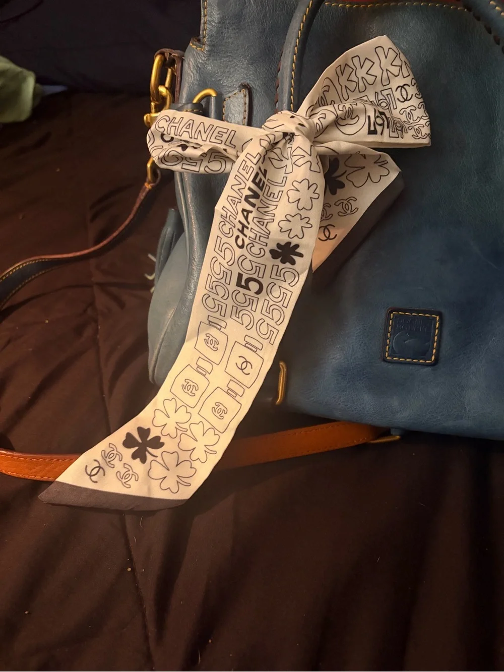 Inspired  White and Black Logo Twilly Scarf Accent